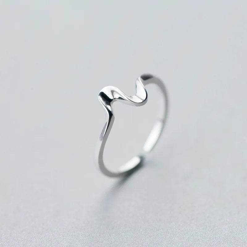 925 Sterling Silver Trendy Simple Heartbeat Symbol Finger Rings for Women Girls Party Fine Jewelry Accessories