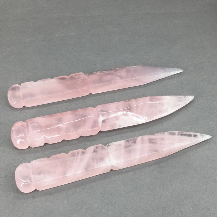 Diy Hot Sale Natural Crystal Carving Healing Folk Crafts Rose Quartz Crystal Knife