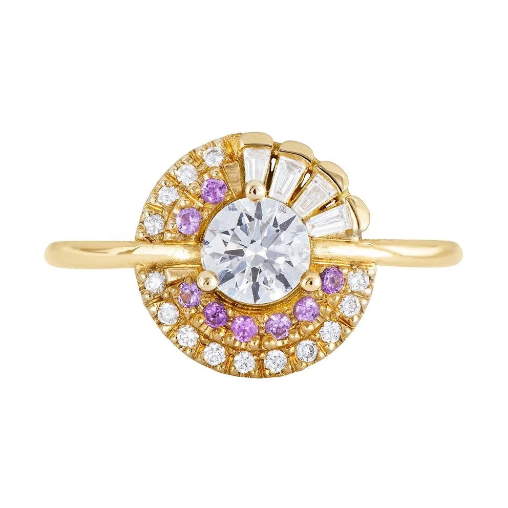 LOZRUNVE Gold Fashion Delicate Art Design Cluster Engagement Ring 925 Silver