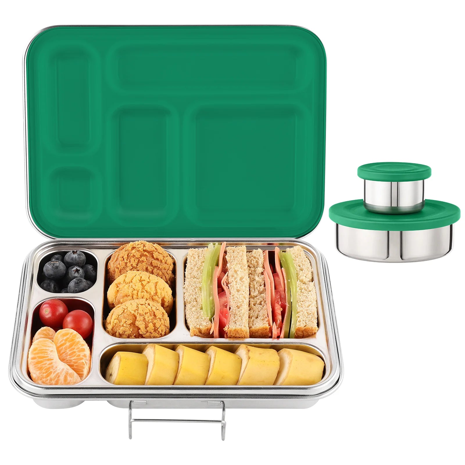 Aohea 5 Compartment Stainless Steel Lunch Box Durable Metal Bento for Kids and School for Adults Office