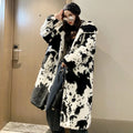 Winter Parka Jacket Faux Fur Women Thickened Cow Pattern Hooded Fur Coat Lengthened Oversize Overcoat  Homme Casual S-XL Size