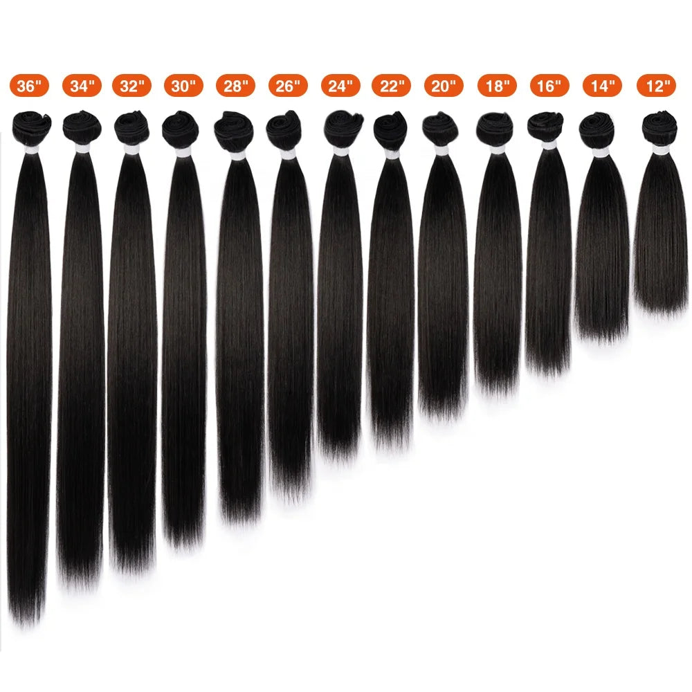 Best 12 to 36 Inches Natural Black Ombre Blonde Color High Resistant Fiber Bone Straight Synthetic Hair Bundles with Closure