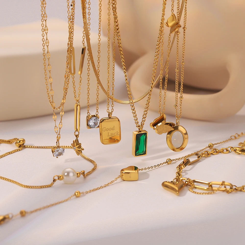 Competitive Price Waterproof Jewelry Stainless Steel 18K Gold Cubic Zircon Minimalist Necklaces & Bracelets for Women