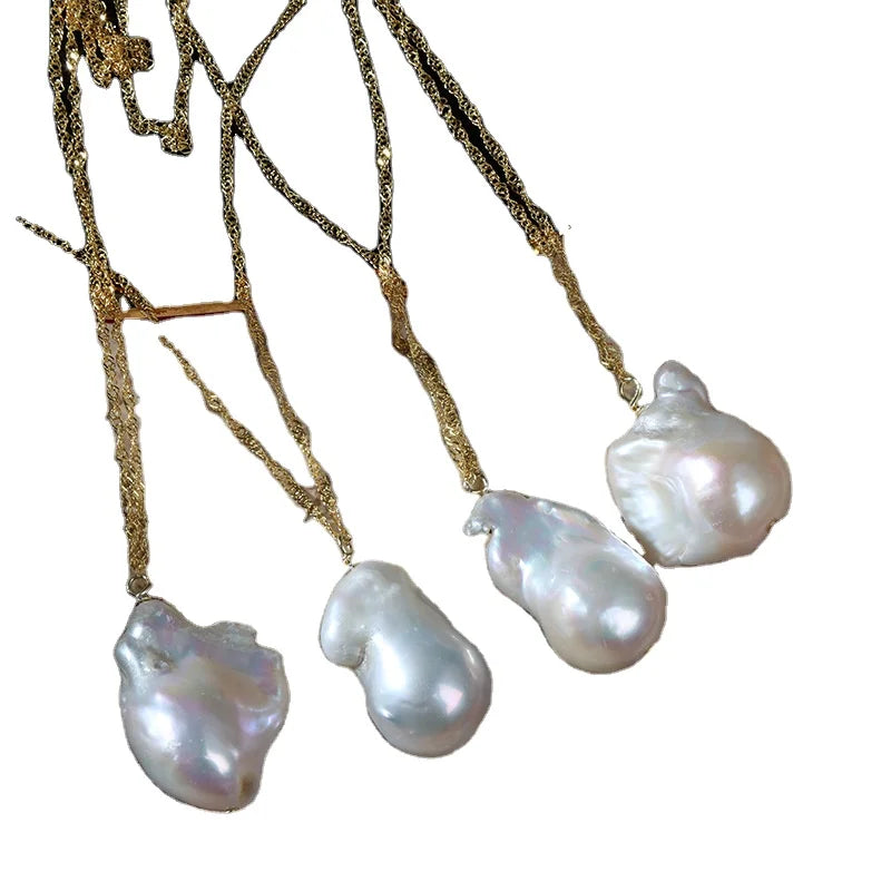 Freshwater Pearl 925 Sterling Silver Gold Plated Pearl Necklace Baroque Cheap Gold Link Chain Princess Necklace