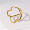 Love Heart PVD Gold Plated Open Resizable Ring Fashion Jewelry Rings for Women Men