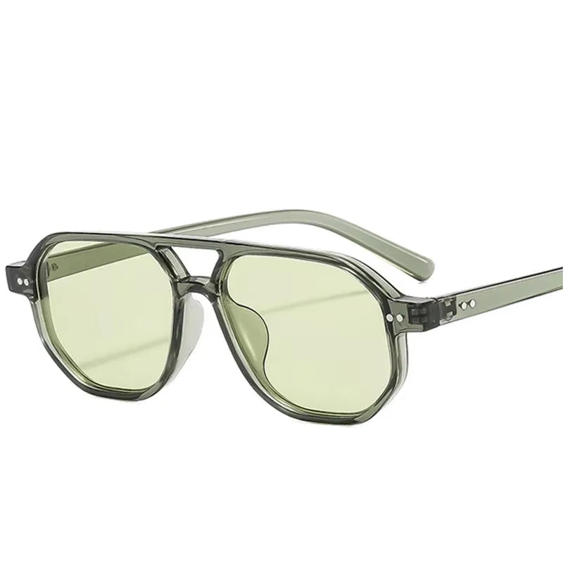 2025 Custom Logo Fashion Retro Clear Ocean Lens Polygon Rivets Sun Glasses UV400 Double Bridges Pilot Sunglasses Men Women