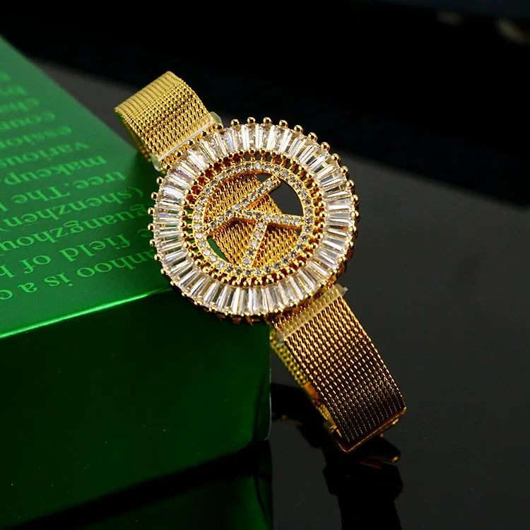 BC2012 Bling Jewelry CZ Diamond Micro Pave Slide Letter Initial BraceletCapital Letter Slide Wristband Bangle Bracelet