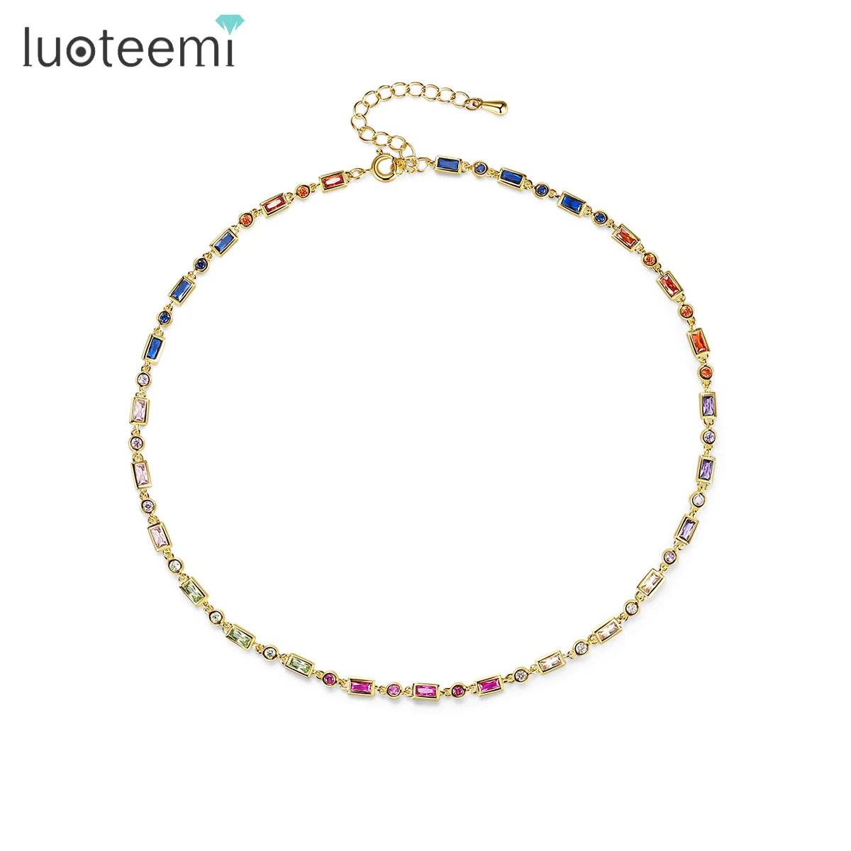 LUOTEEMI 2021 New Design Women's Luxury Multic Color CZ Chain Necklaces Brass 18K Gold Plated Jewelry Girls Tennis Chocker