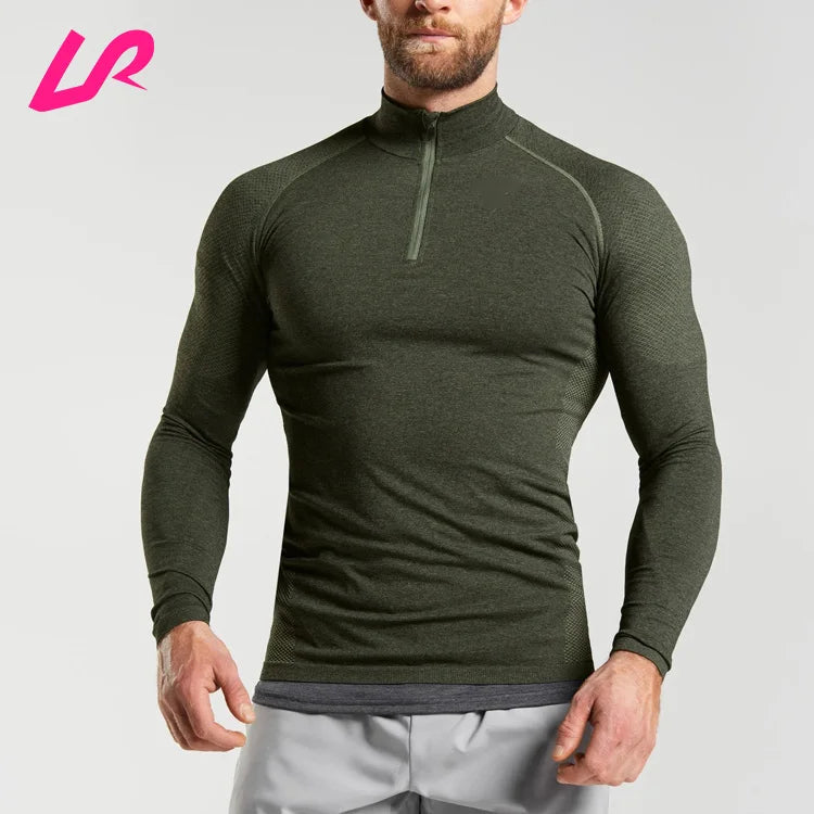Wholesale Custom Men's Gym Fitted Half Zip Training Top Sweat-Wicking Lightweight Long Sleeve Muscle Fit Autumn Maternity