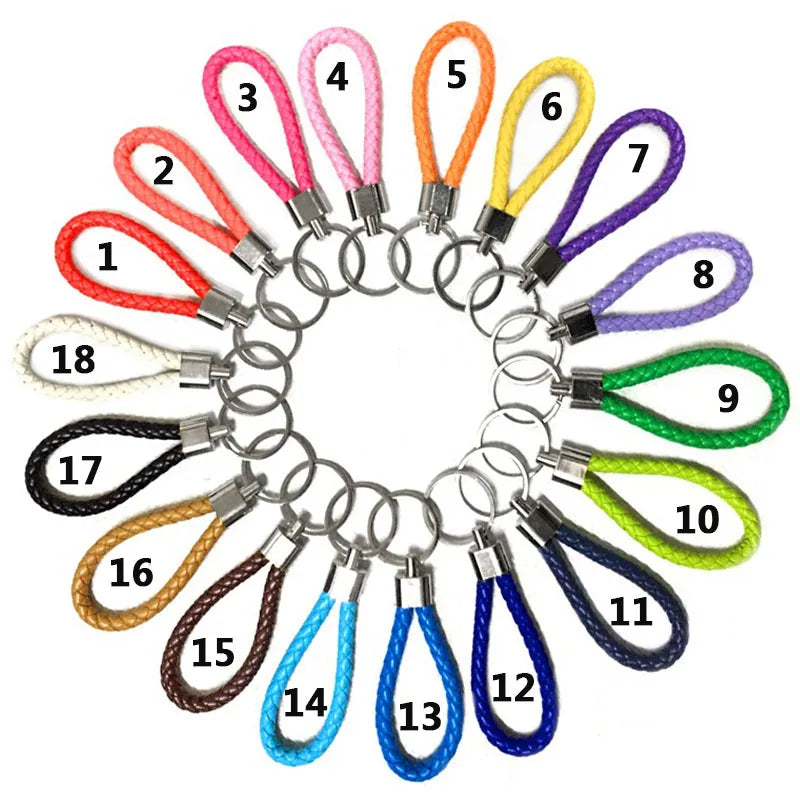 2024 Hot PU Leather Braided Woven Keychain Rope Rings Fit DIY Circle Pendant Key Chains Car Keyrings Accessories