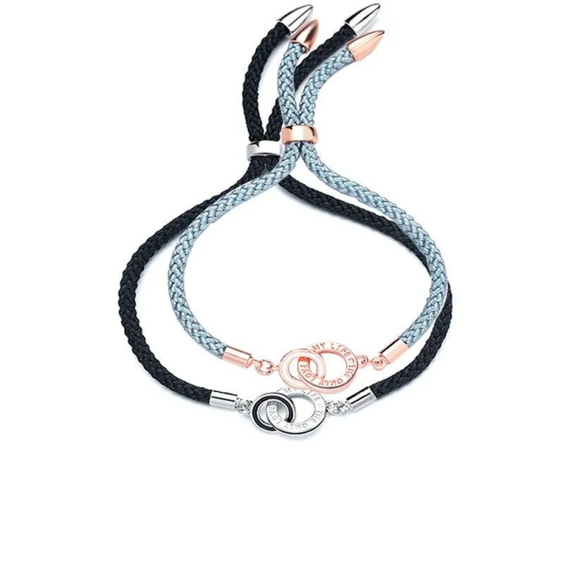 Wholesale Engraved Handmade Matching Couples Rope Braided Bracelets Set Anniversary Personalized Gift for Him and Her