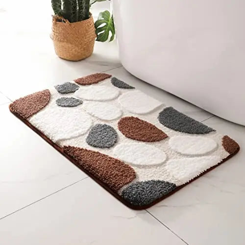 Cobblestone Design Bath Rugs Super Soft Microfiber Absorbent  Carpet Washable Bath Mat Set for Tub Shower