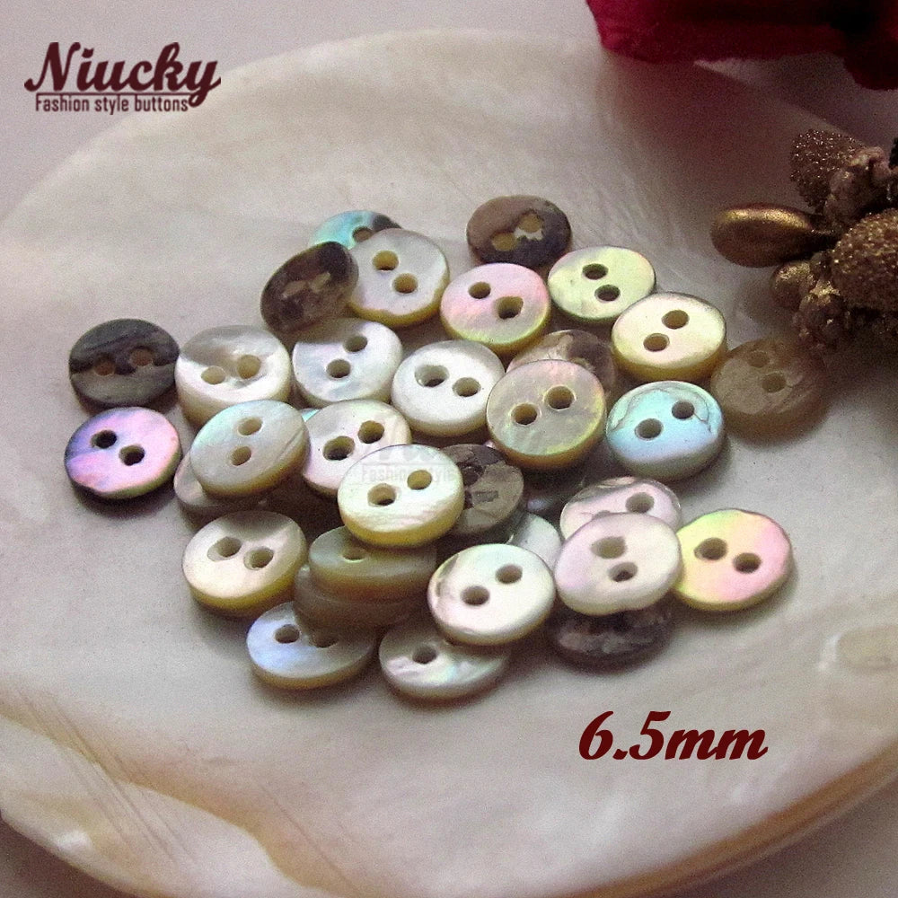 Niucky 6mm 7mm Natural Tiny Akoya Shell 2-Holes Flatback Washable Buttons for Doll Clothing Craft Decoration Sewing Accessories