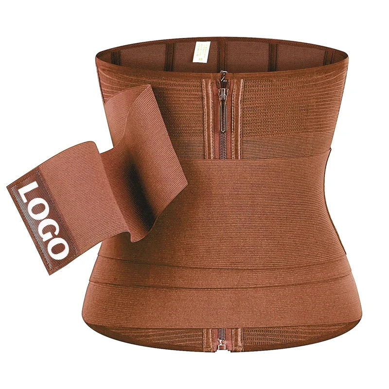 Women Tight Waist Abdominal Control Belt Sports Shaping Zipper Waist Trainer Corset Body Shaper With Detachable Wrap