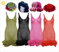 Summer Ruffles Bodycon Dress and Ats Sets for Women Sleeveless Camisole Mini Dress Sexy Hollow Out Knitted Dress With Hats