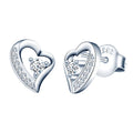 925 Sterling Silver Heart Cz Earrings Asymmetry Hearts Stud Earring Bijou