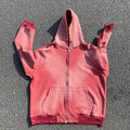 OEM Unisex Vintage Sun Faded Zipper Sweatshirt Custom Men Oversize Crop Full Zip up Acid Sand Wash Heavyweight Distressed Hoodie