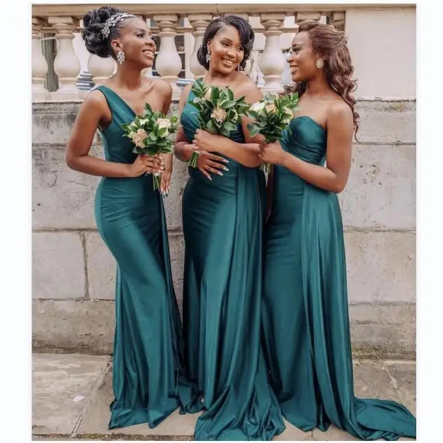 2026 Bridesmaid Dresses Dark Green African Wedding Dress One Shoulder Mermaid Long Plus Size Party Maid of Honor Gown MB396
