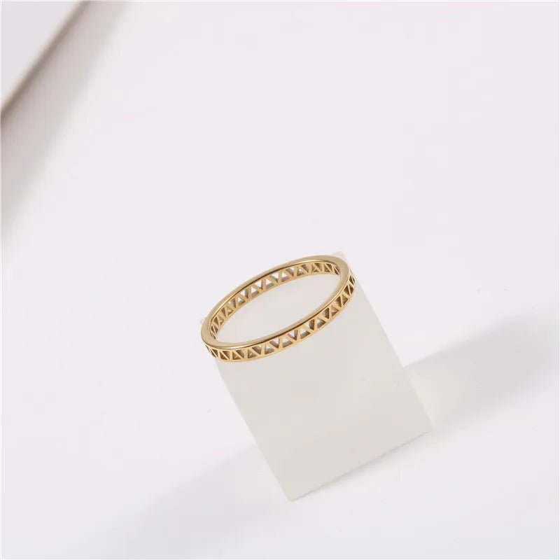 Fenny Stainless Steel Classic Dainty Wave Hollow Ring Tarnish Free&No Fade 18K Gold Plated Wholesale Jewelry