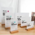 T-Shaped Custom A4/A5/A6 Acrylic Sign Holder Wood Base for Menu Holder Acrylic Display Stand Place Cards Table Numbers