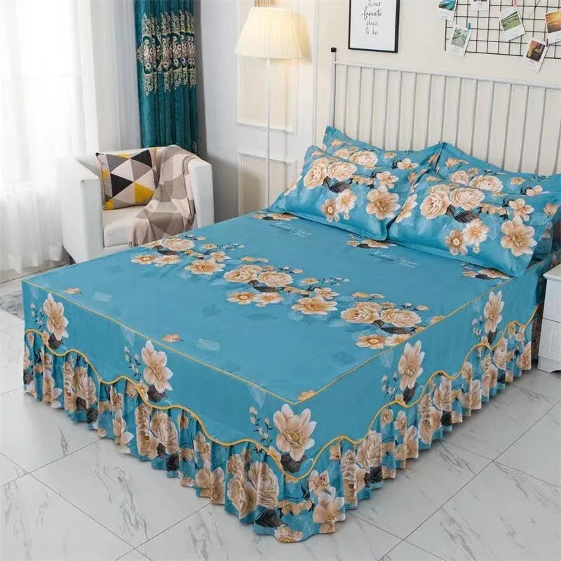 100% Polyester Modern 3-Piece Printed Bed Skirt Fitted Bed Sheet Set All-Season Customizable for Home