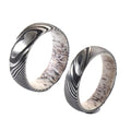 Trendy Men Damascus Steel Ring Wedding Band with Deer Antler Ring Inner 6mm 8mm Etched Design Perfect Christmas Gift for Hunters