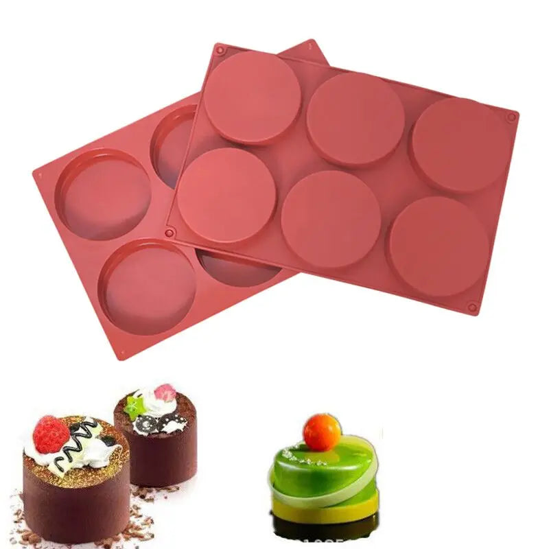 Custom Non-Stick 6-Hole round Silicone Cake Mold Food Grade for Making Chocolate Cake or Soap DIY Mold Packaged in OPP Bag