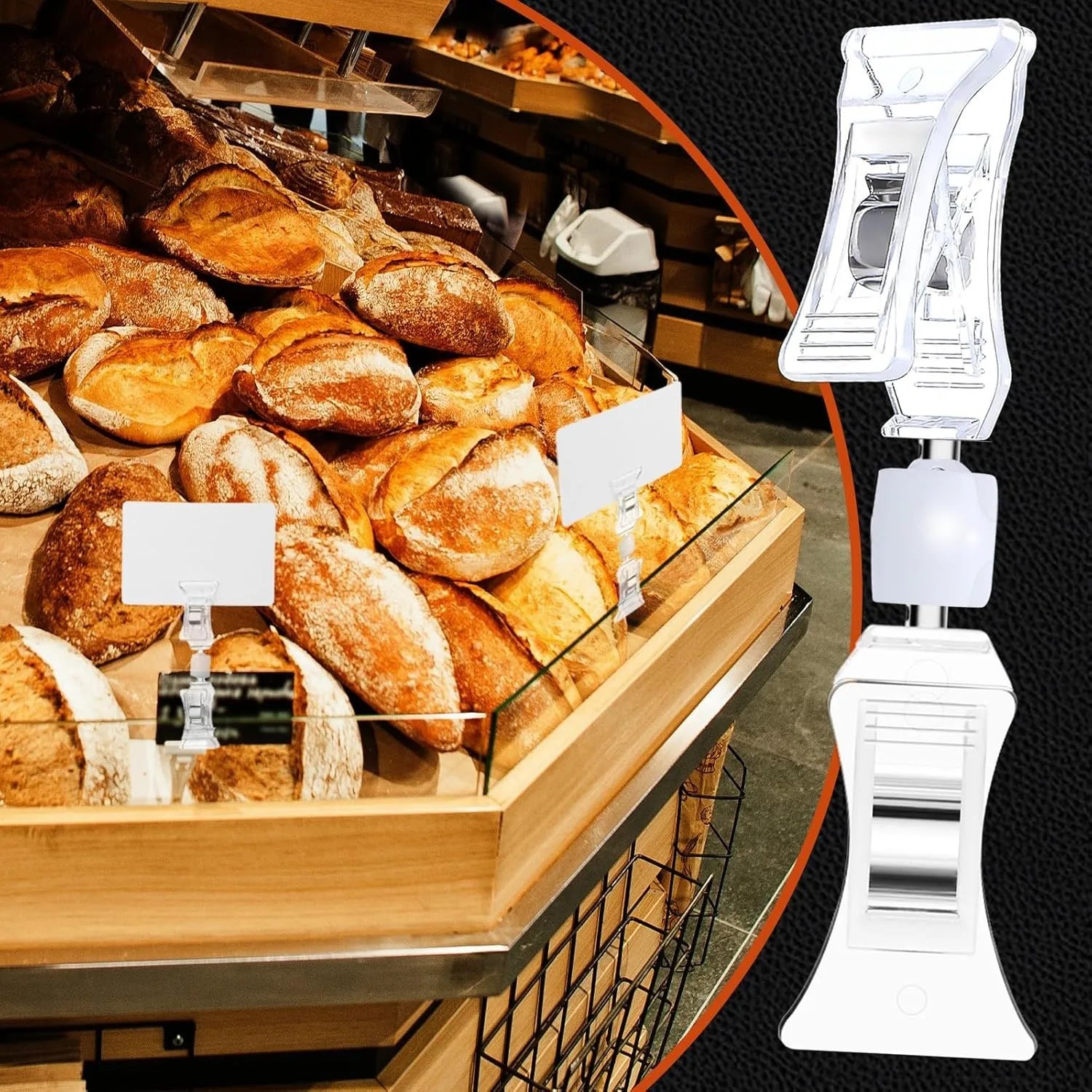 Sign Holder Clip Double Sided Display Mini Clip Clear Rotatable Merchandise Clip on Holder Plastic Price Tag