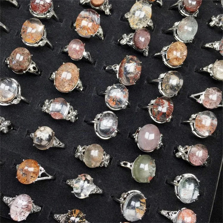 Wholesale Natural Gemstone Crystals Carved Healing Stones Color Ghost Phantom Ring for Home Decoration