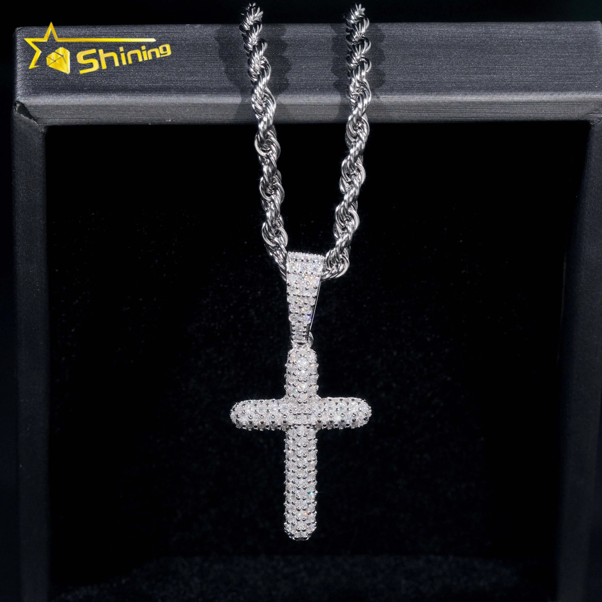Hip Hop Jewelry 925 Sterling Silver Men Pendant Diamond Iced Out Bubble Cross Pendant Moissanite