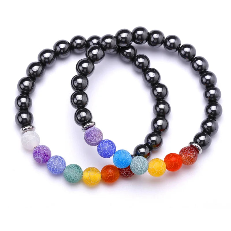 Stone Magnetic Therapy Bracelet for Women Men Health Care Magnetic Hematite Beaded Stretch Bracelets Weight Loss Round Black