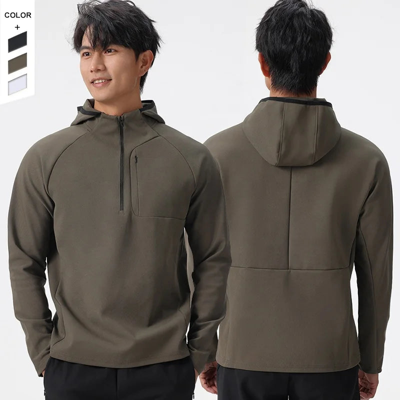 Hot Selling XXL Men's Half-Zipper Hoodie Quick Dry Lightweight Polyester Activewear Long Sleeve Running Jacket Windproof Printed