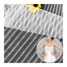 Premium White Wedding Tulle Polyester Spandex Stripe Tulle Mesh Pleated Plisse Stretch Fabric