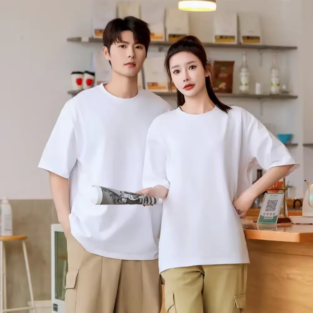240GSM Heavyweight 100% Cotton Oversized T-Shirt Drop Shoulder Crewneck Short Sleeve Casual Top for Men MegaBDM