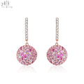 Luxury Elegant 18K Rose Gold Real Natural Diamond Cluster Pink Sapphire Drop Earrings for Women Elegant Diamond Jewelry