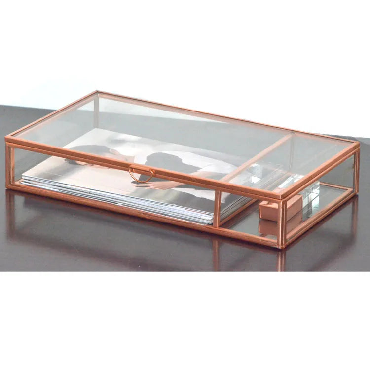 21.5*12*3.8cm 4*6inch Rectangle Photo USB Slot Wholesale clear Glass Display Case Home Organizer Wedding Album Storage Box