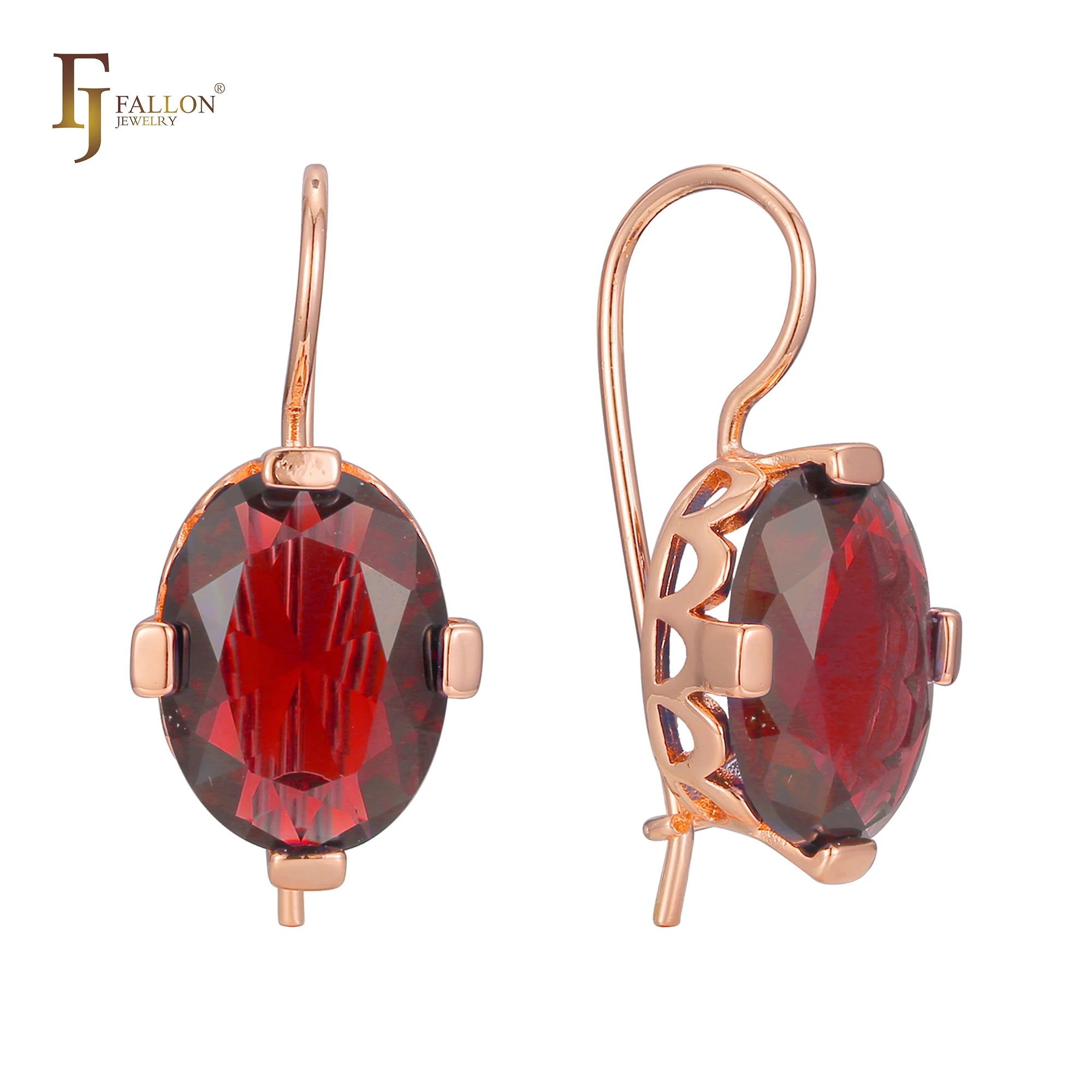 FJ Fallon Fashion Jewelry Wire Hook Solitaire Colorful Earrings Plated in Rose Gold Brass Based