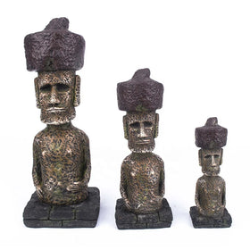 XINLY Aquarium Resin Ancient Easter Island Moai Statue Ornament Eco-Friendly Reptile Decor Landscape 11.5x28cm