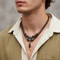 Vintage Trendy Tribal Boho Style  Design Double Layer Braid PU Leather Necklace with Charm Pendant