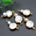 Wholesale Natural Freshwater Pearl Gold Plating Double Hanging Gourd Shape Loose Pearl Beads Charms for Jewelry Making