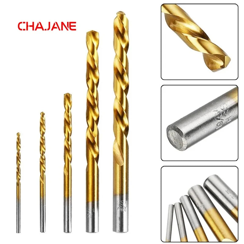 CHAJANE HSS M35 Cobalt 5% Twist Drill Bits DIN 338 Standard Straight Shank CNC Controlled Parallel Color-Coated Drilling