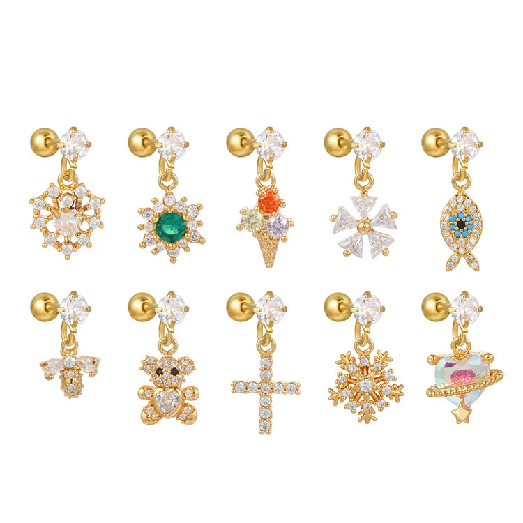 Zuola Fashion Eco-friendly Brass Gold Silver Plated Piercing Jewelry Ear Bone Nails Unisex Trendy Geometric Party 5A Zircon