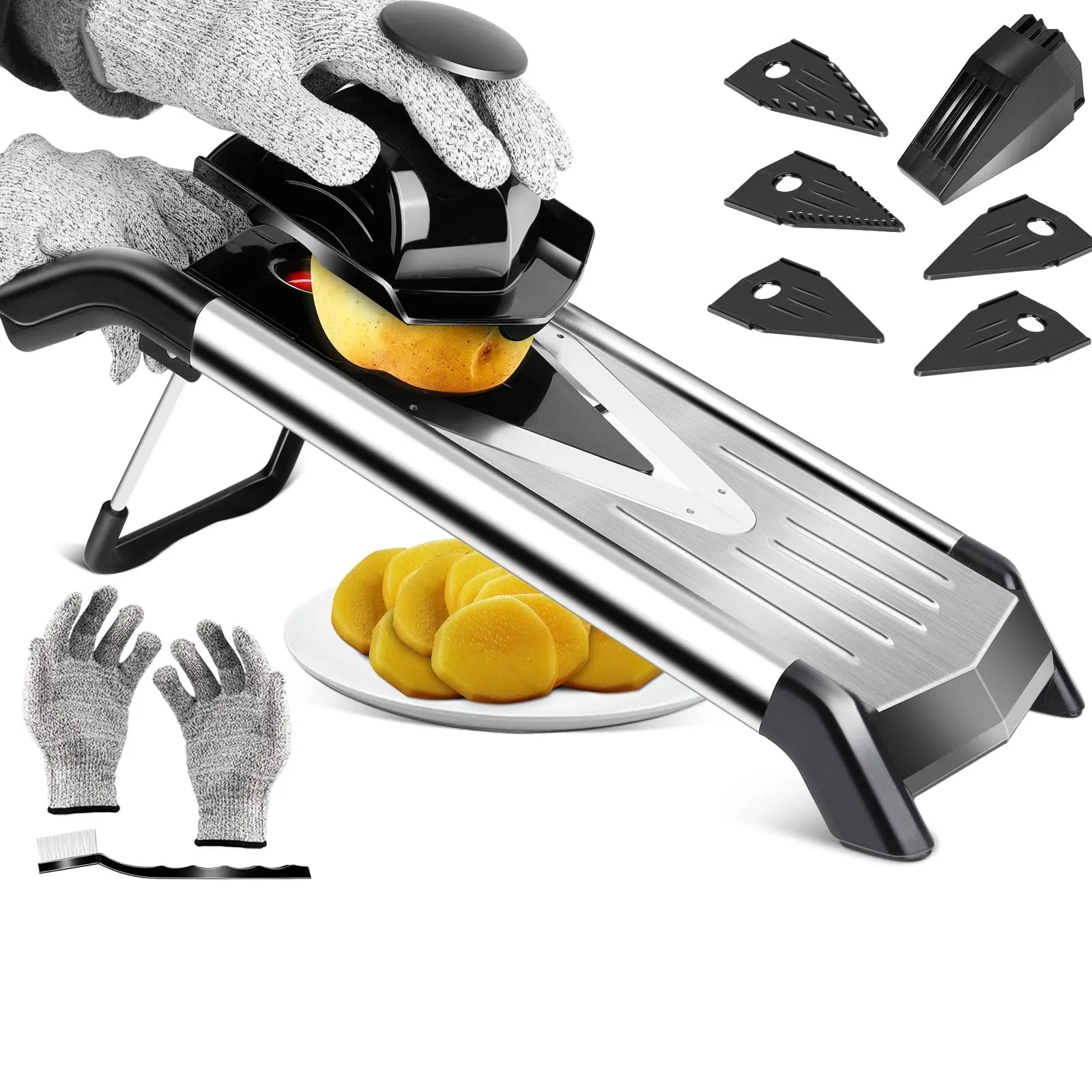 5-in-1 Stainless Steel Vegetable Chopper Onion Garlic Peeler Potato Masher Tomato Cutter Cheese Grater Lemon Slicer Tool Set
