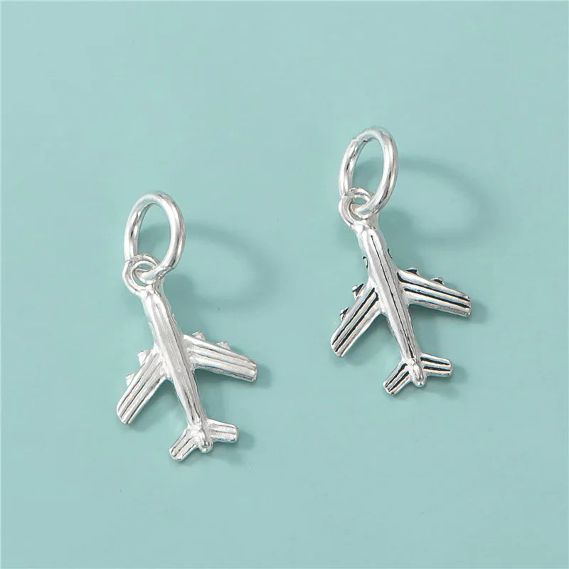 925 Sterling Silver 3D Plane Airplane Charm Pendant With Ring for Jewelry Making Finding 9.5*14mm