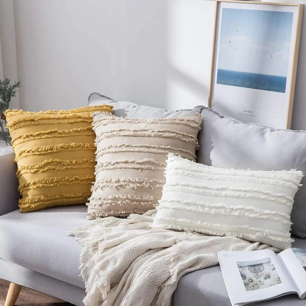 2021 Hot Sell Nordic Style Modern Cotton Embroidery Tassel Sofa Decorative Cushion Cover Throw Pillow Cover