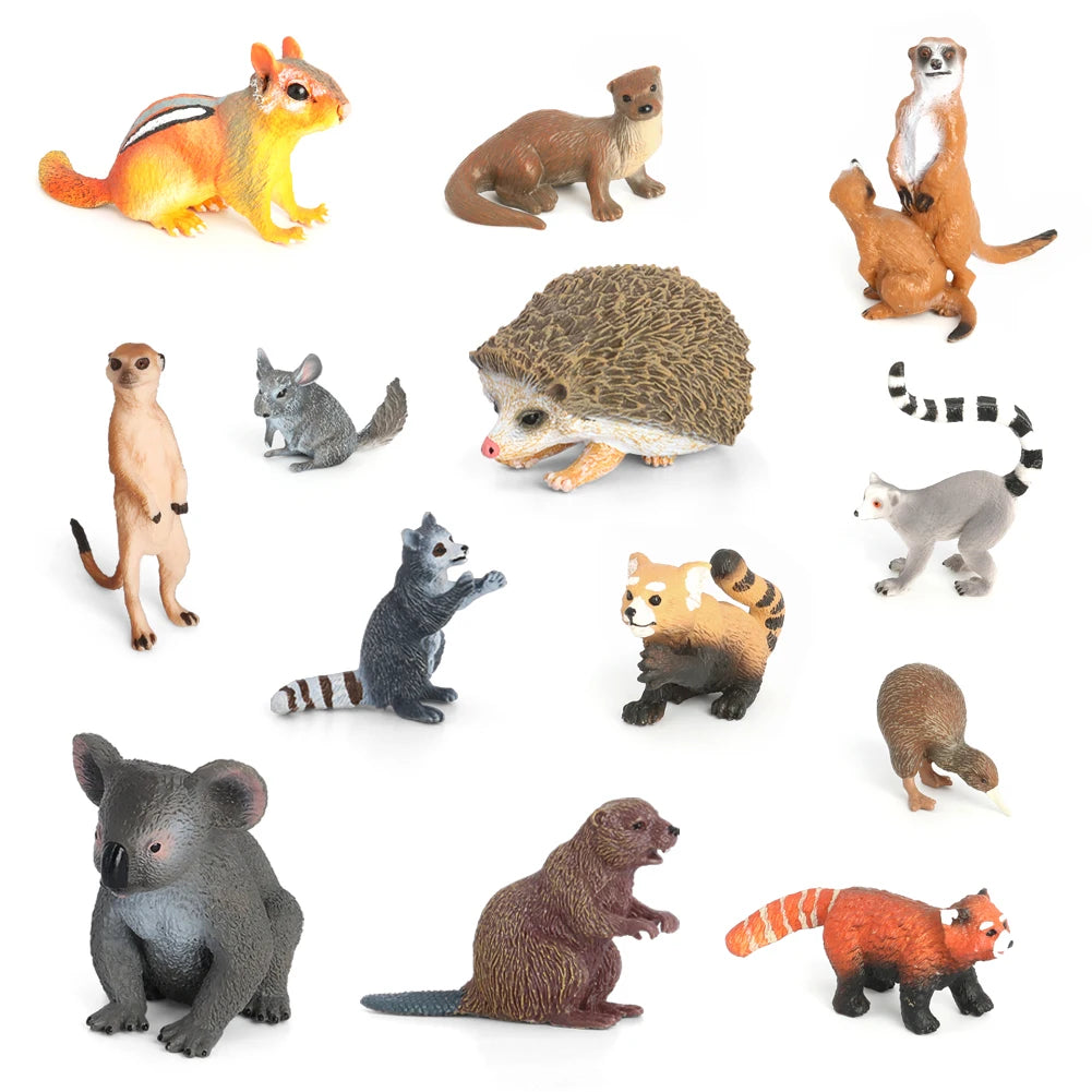 Wholesale Solid PVC Simulation Animal Figures Red Panda Koala Squirrel Beaver Model Animal Figurines Toys