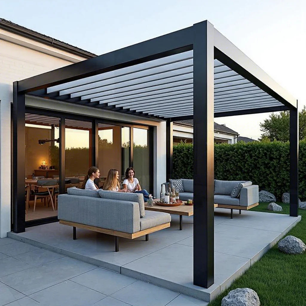 Aluminum Motorized Bioclimatic Garden Pool Shed Louvered Roof Remote Control Outdoor Kitchen Patio Garden Backyard Metal Pergola