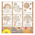 6 Pieces Sunflower and Tree Stencil  Reusable Mylar Template With Metal Open Ring for Painting on Wood Wall Home Decor