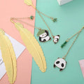 Feather Panda Bookmark Cartoon Double Pendant Metal Book Page Markers Golden Pagination Mark School Office