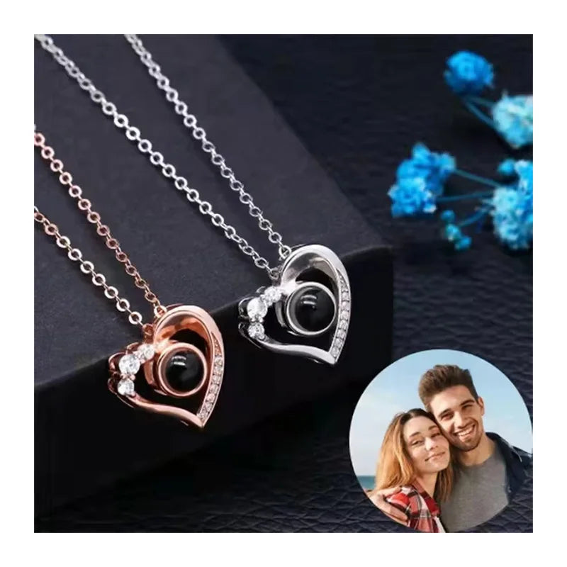 DAIHE Fashion 100 Language Projection Necklace Picture Custom Heart Zircon Pendant Necklace Kolye